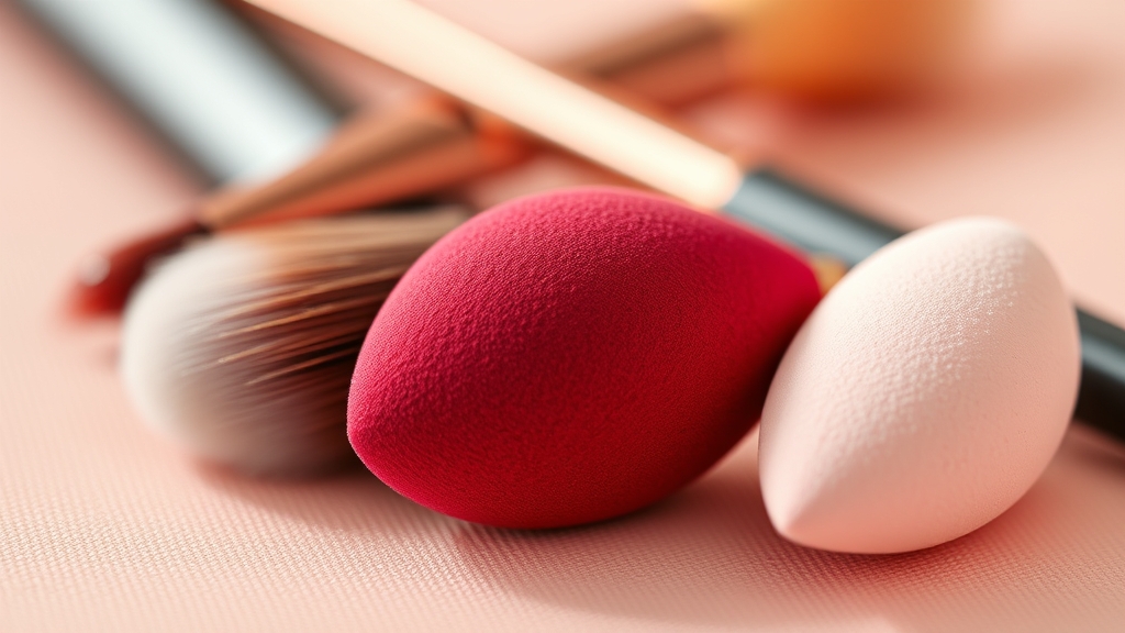 Brochas y esponjas de maquillaje profesionales sobre fondo suave