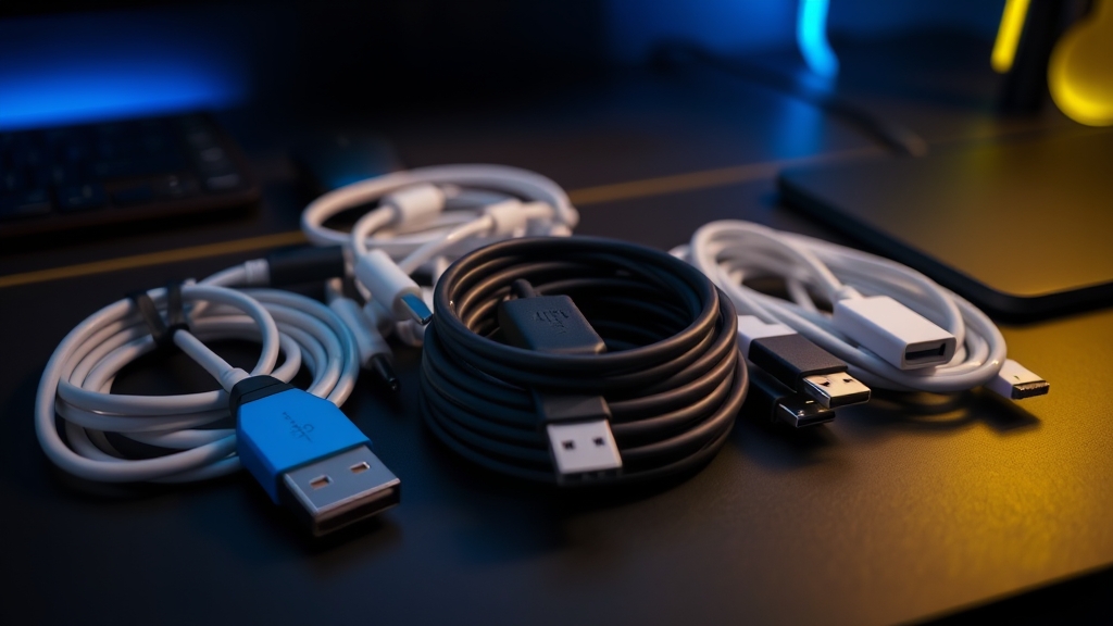 Colección de cables de datos organizados