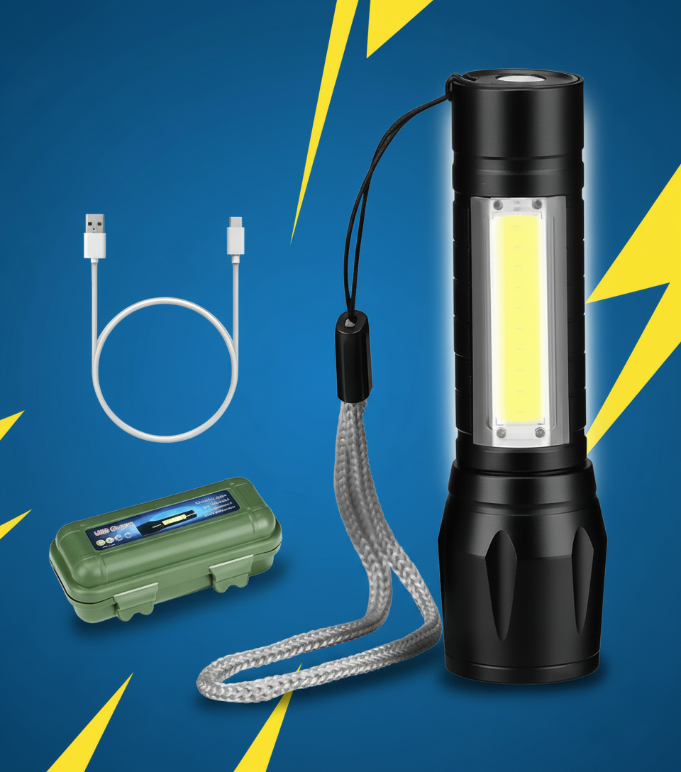 Linterna Táctica Recargable USB LED 400lm Resistente Agua y Polvo 2